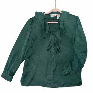 Vintage plus size Viridian green button front long sleeve poet blouse 16 poetic